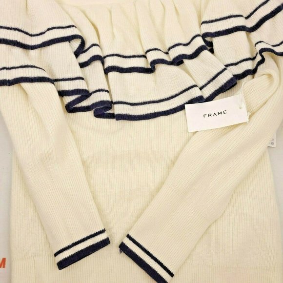 Frame Ruffle One Shoulder Wool Blend Sweater Women - Picture 7 of 10